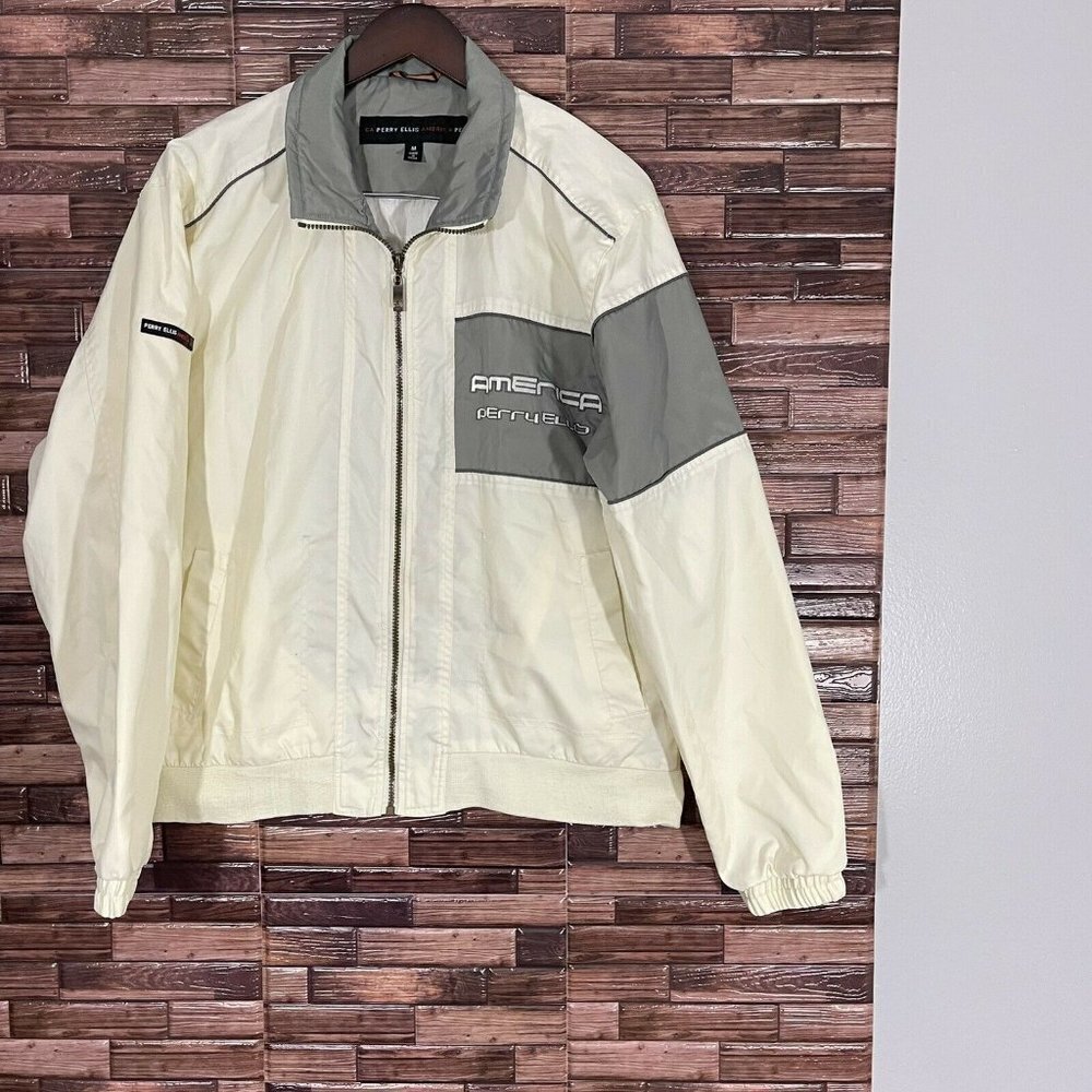 Vtg Perry Ellis America Windbreaker Jacket Mens Size M Full Zip Spell Out